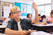© Monkey Business - Boy with glasses raising hand in elementary school class