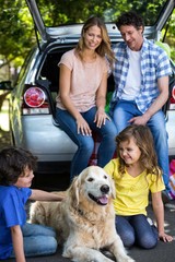 Wall Mural - Children ruffling the dogs fur