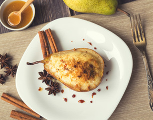 Wall Mural - Baked pear with ricotta cheese, honey and cinnamon