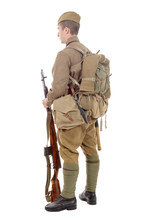  Young Soviet Soldier With Rifle On The White Background
