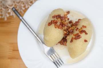 Cepelinai - typical lithuanian dish made from potatoes and meat