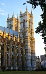 Wall Mural - View towards the towers of Westminster Abbey at dusk, London, England