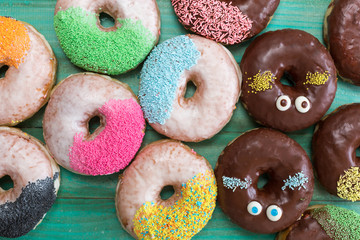 various baked donuts, sweet food