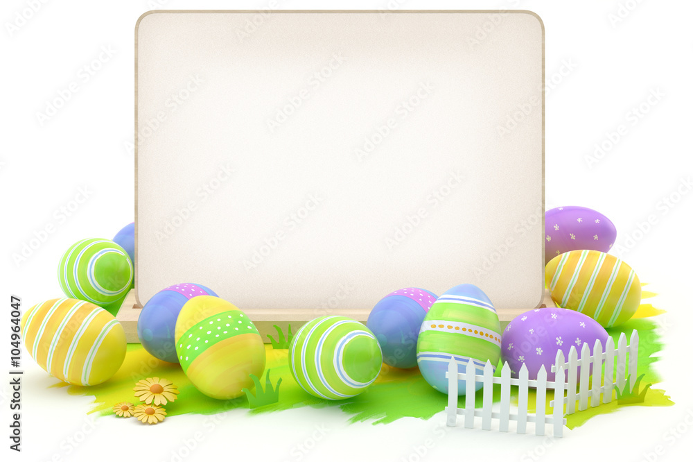 Easter eggs and blank card - obrazy, fototapety, plakaty 