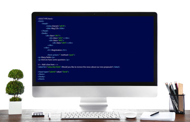 Programming code on computer monitor
