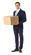 © Africa Studio - Man in suit holding carton boxes isolated on white background