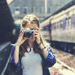 Wall Mural - Girl Adventure Hangout Traveling Holiday Photography Concept