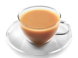 Fototapete - Glass cup of tea with milk isolated on white background