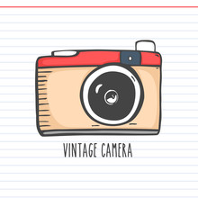 Vintage Camera Vector Illustration With Doodle Style