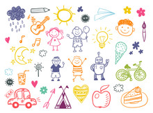 Happy Kids Doodle Set With Toys And Tools, Children Drawings