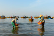Nha Trang city, Vietnam - January 28, 2016: Fishering Activity in the fishing village near NhaTrang city, Vietnam