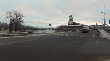 Wall Mural - View of the historic city of Vyborg from St. Olav tower, at dawn. Russia