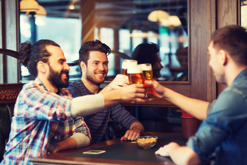 Poster - happy male friends drinking beer at bar or pub