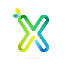 X Letter With Green Leaves Eco Logo.
