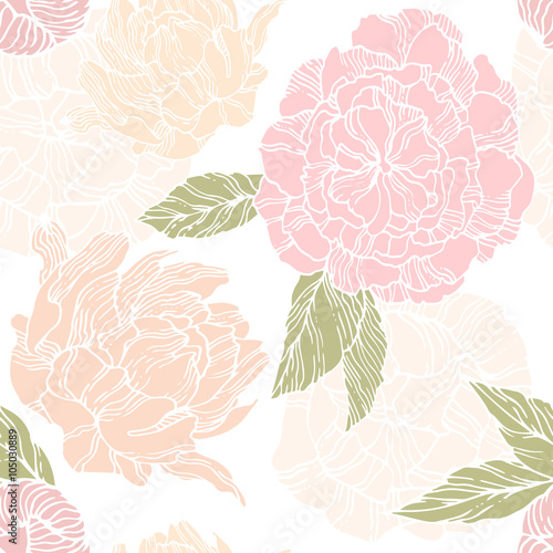 Cotton fabric Nahtlose Muster mit Blüte und Blütenknospe der Pfingstrosen