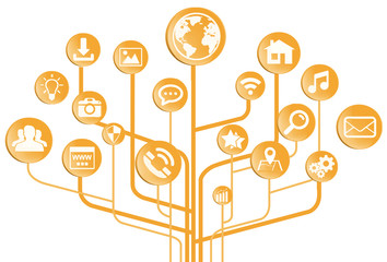 Wall Mural - Modern digital electronic circuit with icons