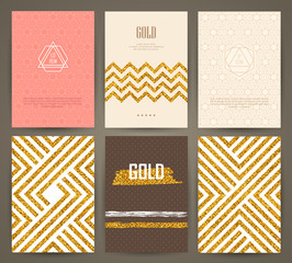 Sticker - Set of brochures in vintage style with hand drawn design elements. Vector templates. Trendy patterns and textures.