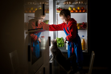 midnight snack, looking into fridge 
