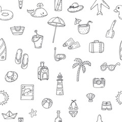 Wall Mural - Cute hand drawn summer time theme seamless pattern. Beach theme