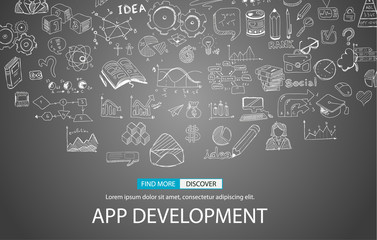App Development Concept Background with Doodle design style