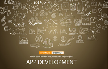 App Development Concept Background with Doodle design style