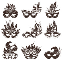 Mask Black White Icons Set 