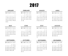 Calendar For 2017 On White Background.