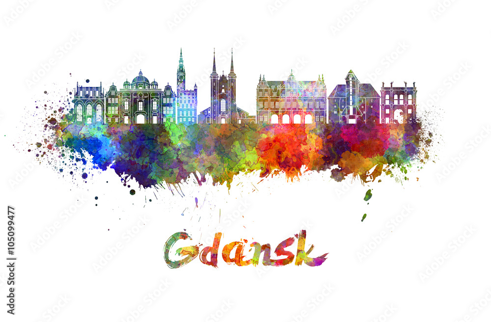 Gdansk skyline in watercolor - obrazy, fototapety, plakaty 