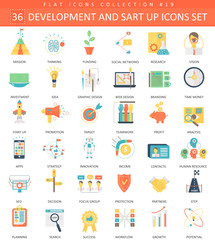 Poster - Vector startup and development color flat icon set. Elegant style design.