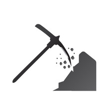 Pick Axe Flat Icon With Reflection On Gray Background