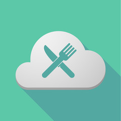 Poster - Long shadow cloud icon with a knife and a fork