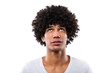 Man with afro hair looking up