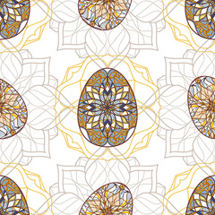  Vector seamless texture. Easter eggs with oriental ornaments. Pattern with decorative elements to Easter