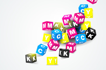 Wall Mural - cmyk print concept with 3d cubes