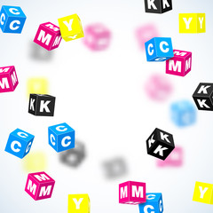 Wall Mural - cmyk print concept with flying cubes