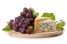 Cheese And Grapes Isolated On White Background