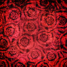 Grunge Vintage Floral Red Roses Pattern Background