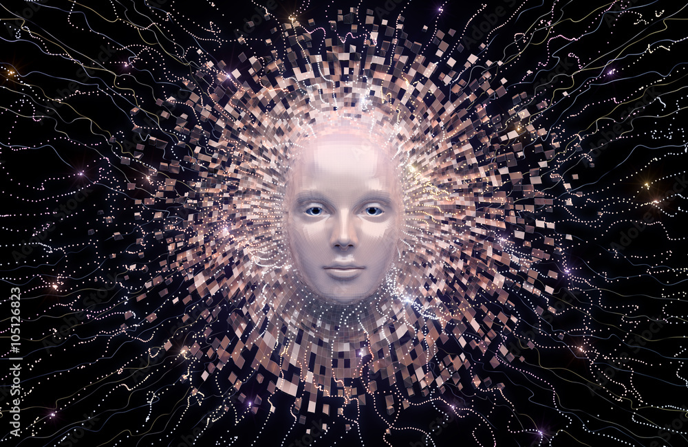 Artificial Intelligence. Composition on the subject of Future Technologies. 3d rendered graphics.