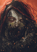 Zombie Face,horror Portrait,illustration Painting