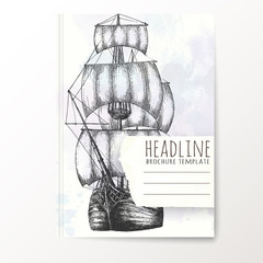 Wall Mural - Notebook template with hand drawn ship.
