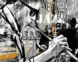 Wall Mural - Jazz trumpet player in a street of New york