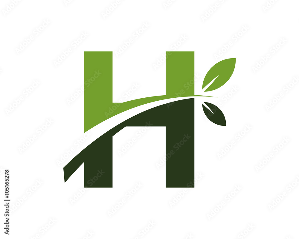 H green leaves letter swoosh ecology logo Stock Vector | Adobe Stock