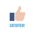 Satisfied icon with text. Thumb up flat sign