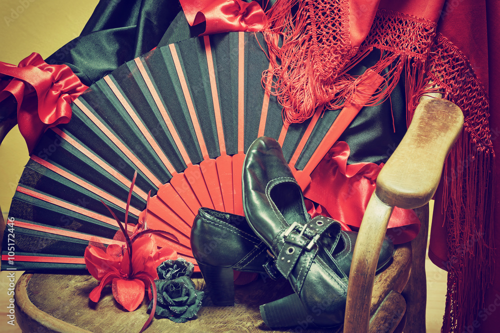 Traditional clothing for Flamenco dance - obrazy, fototapety, plakaty 