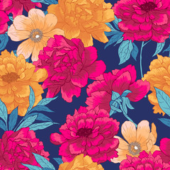 Wall Mural - floral hand drawn seamless pattern with flowers.