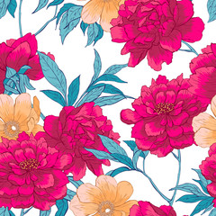 Wall Mural - floral hand drawn seamless pattern with flowers.