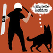 Policeman with baton and police dog. Vector minimal concept for international day against police brutality