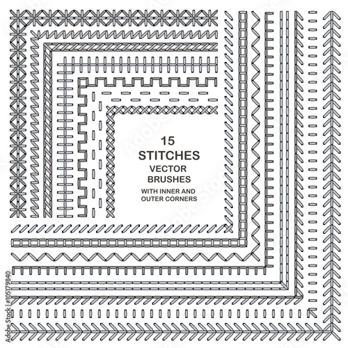 Fotomural Vector cross stitches pattern brushes
