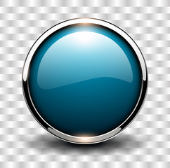 Fototapete - Blue shiny button