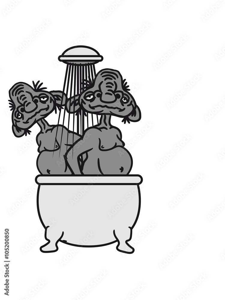 Bathing 2 old opas shower bath shower wash naked men comic cartoon funny team buddies couple
